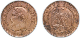 France Second Empire 1854 BB 2 Centimes - Napoleon III Bronze Strasbourg Mint (1988420) 2g AU F 107 Gad 103 KM 776