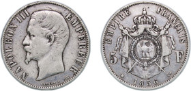 France Second Empire 1856 BB 5 Francs - Napoleon III Silver (.900) Strasbourg Mint (2125854) 24.87g VF F 330 Gad 734 KM 782