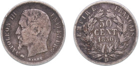 France Second Empire 1856 D 50 Centimes - Napoleon III Silver (.900) Lyon Mint (1245303) 2.37g VF F 187 Gad 414 KM 794