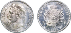 France Second Empire 1868 BB 5 Francs - Napoleon III Silver (.900) Strasbourg Mint (11390447) 24.98g XF Cleaned F 331 Gad 739 KM 799