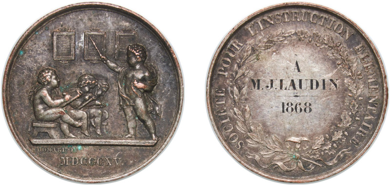 France Second Empire 1868 Medal - Société pour l’instruction élémentaire Copper ...