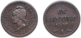 France Second Republic 1848 A 1 Centime Bronze Paris Mint (8615046) 1.92g XF F 101 Gad 84 KM 754