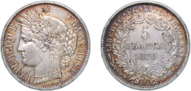 France Third Republic 1870 A 5 Francs - Ceres (With Motto) Silver (.900) Paris Mint (1185100) 24.96g XF F 333 Gad 743 KM 819