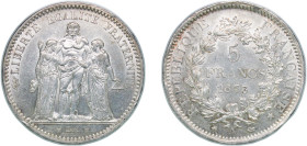 France Third Republic 1873 A 5 Francs (Hercule) Silver (.900) Paris Mint (27192181) 24.9g AU F 334 Gad 744 KM 820