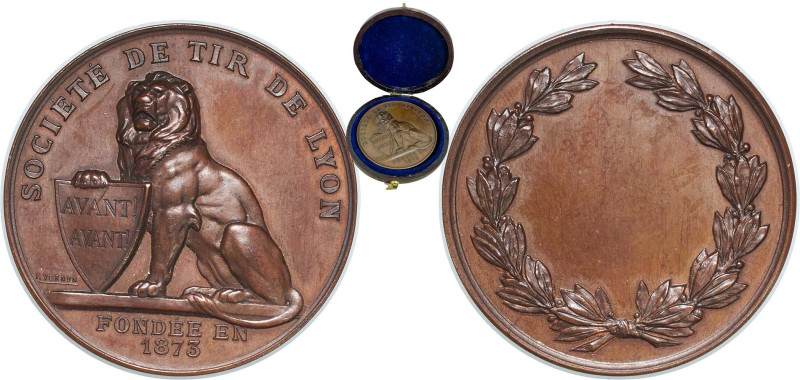 France Third Republic 1875 Medal - Société de tir de Lyon Bronze 28.97g UNC