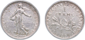 France Third Republic 1899 1 Franc Silver (.835) Paris Mint (11000000) 5.01g XF F 217 Gad 467 KM 844 Schön 187