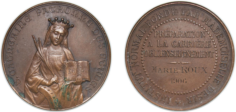 France Third Republic 1906 Medal - Institut normal fonde par mademoiselle Desir ...