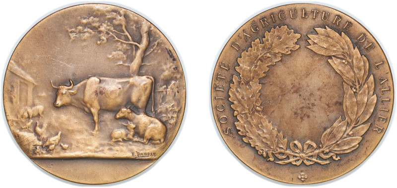 France Third Republic ND Medal - Société D'Agriculture de L'Allier Bronze 60.88g...