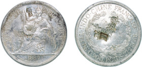 French Indochina French colony 1889 A 1 Piastre Silver (.900) Paris Mint (1240000) 27.19g AU Chopmarked KM 5 Lec 266-275