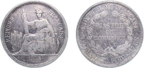 French Indochina French colony 1895 A 1 Piastre Silver (.900) Paris Mint (1782000) 26.63g VF Cleaned KM 5 Lec 266-275