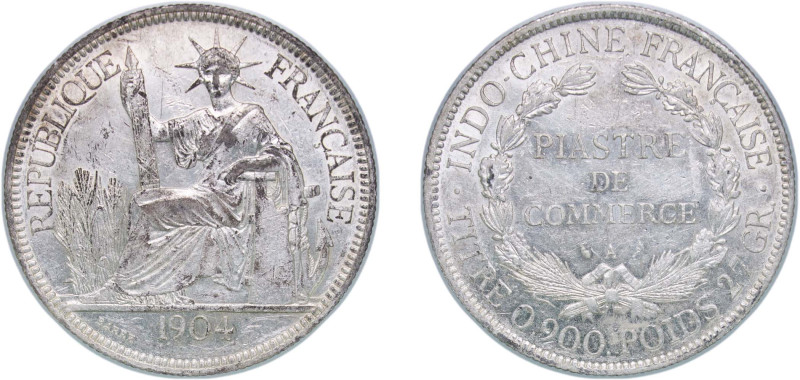 French Indochina French colony 1904 A 1 Piastre Silver (.900) Paris Mint (575100...