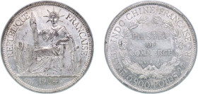 French Indochina French colony 1904 A 1 Piastre Silver (.900) Paris Mint (5751000) 27g AU KM 5a.1