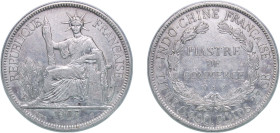 French Indochina French colony 1907 A 1 Piastre Silver (.900) (Copper .100) Paris Mint (14062000) 26.94g XF KM 5a.1