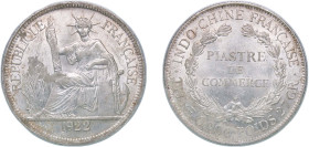 French Indochina French colony 1922 H 1 Piastre Silver (.900) Heaton and Sons / The Mint Birmingham Limited (7420000) 26.88g UNC KM 5a.3 Lec 277->305