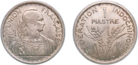 French Indochina French colony 1947 1 Piastre (Indochinese Federation) Copper-nickel Paris Mint (261000) 18g UNC KM 32