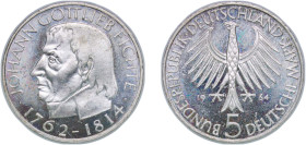 Germany Federal Republic of Germany 1964 J 5 Deutsche Mark (Gottlieb Fichte) Silver (.625) Hamburg Mint (5000) 11.25g UNC KM 118 J 393 Schön 116