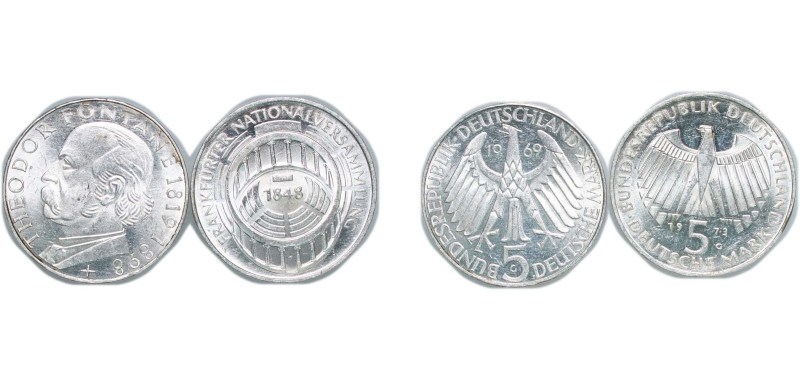 Germany Federal Republic of Germany 1969 - 1973 G 5 Deutsche Mark (2 Coins, weig...