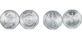 Germany Federal Republic of Germany 1969 - 1973 G 5 Deutsche Mark (2 Coins, weight all 22.47gr) Silver Karlsruhe Mint UNC