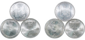 Germany Federal Republic of Germany 1971 - 1978 5 Deutsche Mark (3 Coins, weight all 33.5gr) Silver UNC