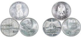 Germany Federal Republic of Germany 1974 - 1977 5 Deutsche Mark (3 Coins, weight all 33.62gr) Silver UNC