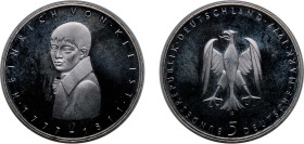 Germany Federal Republic of Germany 1977 G 5 Deutsche Mark (Heinrich von Kleist) Silver (.625) Karlsruhe Mint (7741080) 11.13g PF KM 146 J 421 Schön 1...