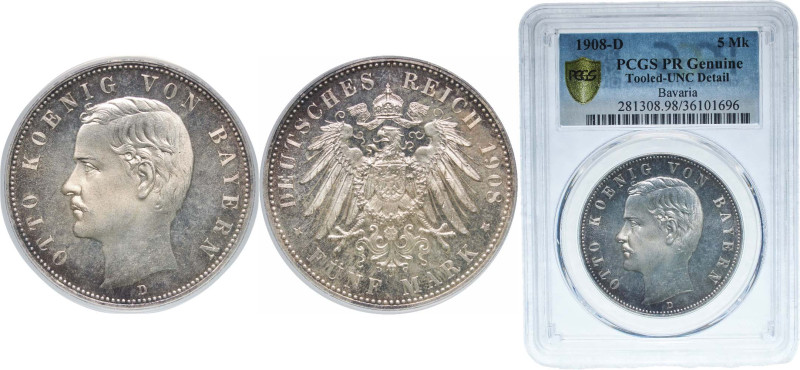 Germany Kingdom of Bavaria 1908 D 5 Mark - Otto Silver (.900) Munich Mint (57657...