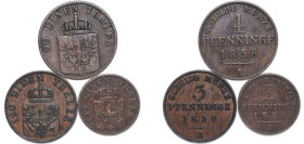 Germany Kingdom of Prussia German states 1852 - 1858 A Pfennigs - William I (3 Lots) Copper Paris Mint XF