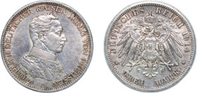 Germany Kingdom of Prussia Second Empire 1914 A 3 Mark - William II Silver (.900) Berlin Mint (2022000) 16.69g AU KM 538 J 113