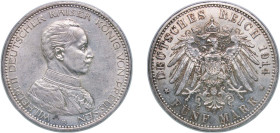 Germany Kingdom of Prussia Second Empire 1914 A 5 Mark - William II Silver (.900) Berlin Mint (1587000) 27.82g AU KM 536 J 114 Dav GT III 791