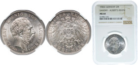 Germany Kingdom of Saxony (Albertinian Line) 1902 E 2 Mark - Albert (Death of King Albert) Silver (.900) Muldenhütten Mint (167625) 11.111g NGC MS 64 ...