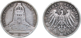 Germany Kingdom of Saxony (Albertinian Line) Second Empire 1913 E 3 Mark - Frederick August III (Battle of Leipzig) Silver (.900) Muldenhütten Mint (9...