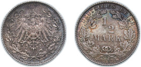 Germany Second Empire 1918 E ½ Mark - Wilhelm II (type 2 - small shield) Silver (.900) Muldenhütten Mint (2807238) 2.8g UNC KM 17 AKS 6 J 16 Schön 17...