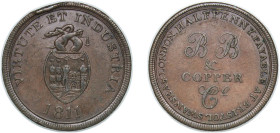 Great Britain United Kingdom 1811 ½ Penny (Bristol - Brass and Copper Company) Copper 9.79g XF Rim Damage Withers 451/3 Davis 107/9