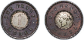 Great Britain United Kingdom 1844 1 Penny - Victoria (Model) Bimetallic 3.69g AU X 9b