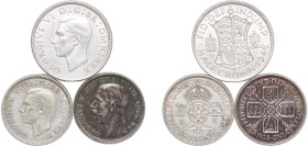 Great Britain United Kingdom 1928 - 1946 Coinage (3 Coins, weight all 36.65gr) Silver XF