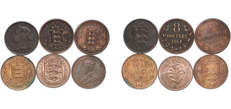 Guernsey British dependency 1864 - 1959 Coinage (6 Lots) Copper VF