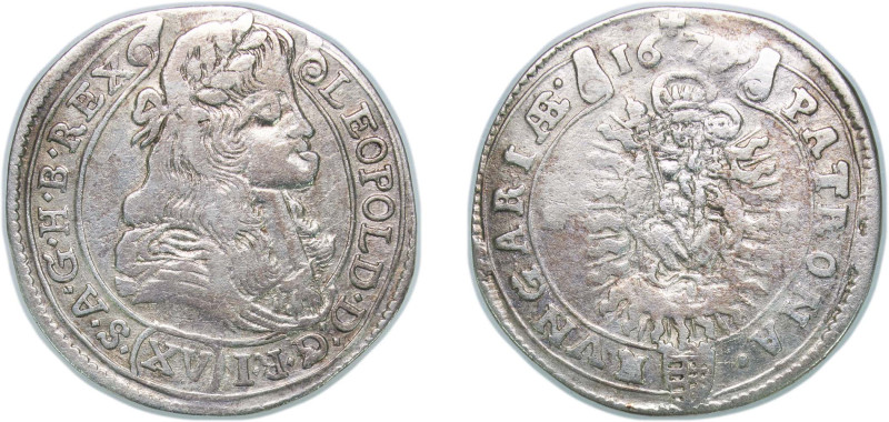 Hungary Kingdom 1679 KB 15 Kreuzers - Leopold I Silver Kremnica Mint 5.41g VF ÉH...