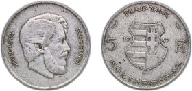 Hungary Republic 1947 BP. 5 Forint (Lajos Kossuth) Silver (.500) Budapest Mint (10004252) 11.53g VF KM 534a ÉH 1533 H 2316 Adamo F8.1