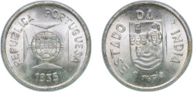 India India - Portuguese colony 1935 1 Rupia Silver (.917) Lisbon Mint (300000) 11.68g UNC KM 22 Gomes R 10.01 Schön 11