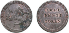 Isle of Man British dependency 1831 ½ Penny - William Callister (Bank Token Coinage) Copper 8g XF KM Tn21 Withers 2100 Pr 64