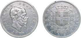 Italy Kingdom 1870 M BN 5 Lire - Victor Emmanuel II Silver (.900) Milan Mint (5969156) 24.95g VF KM 8