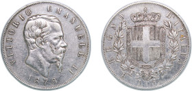 Italy Kingdom 1878 R 5 Lire - Victor Emmanuel II Silver (.900) Rome Mint (1700000) 24.96g XF KM 8