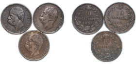 Italy Kingdom 1893 - 1894 BI 10 Centesimi - Umberto I (3 Lots) Copper Heaton and Sons / The Mint Birmingham Limited VF KM 27