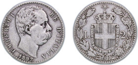 Italy Kingdom 1897 R 2 Lire - Umberto I Silver (.835) Rome Mint (847816) 9.81g VF KM 23