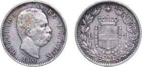 Italy Kingdom 1900 R 1 Lira - Umberto I Silver (.835) Rome Mint (318000) 4.99g AU KM 24