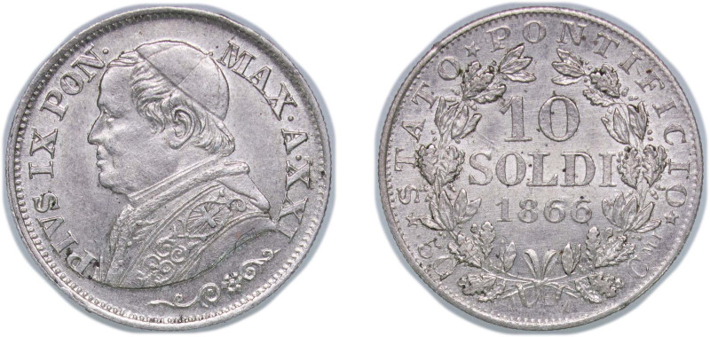 Italy Papal States Italian states 1866 R 10 Soldi / 50 Centesimi - Pius IX Silve...