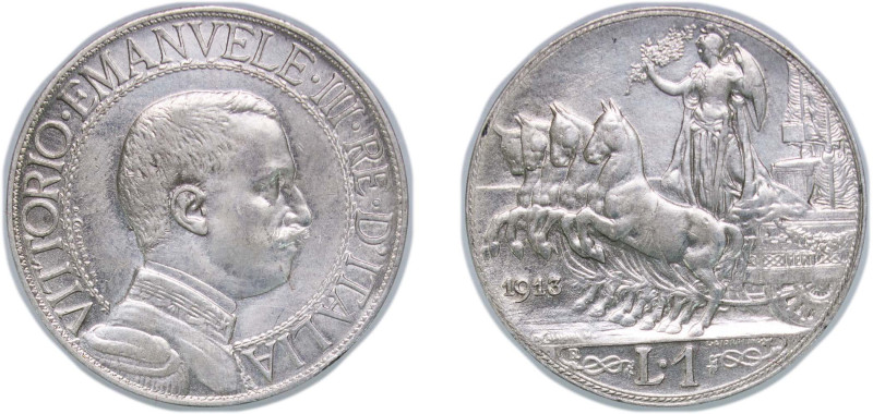 Italy Republic 1913 R 1 Lira - Victor Emmanuel III Silver (.835) Rome Mint (1617...