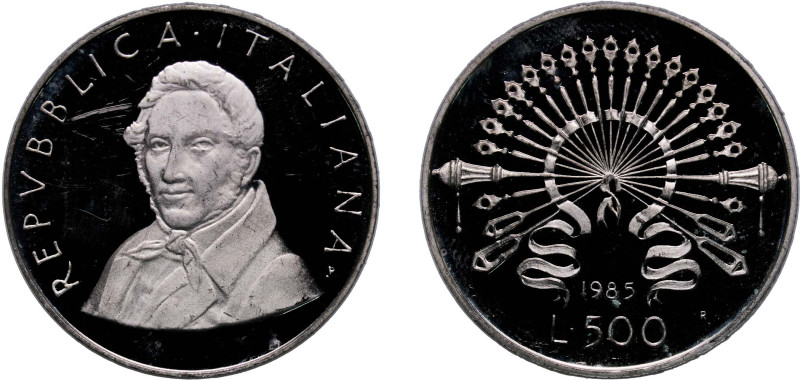 Italy Republic 1985 R 500 Lire (Alessandro Manzoni) Silver (.835) Rome Mint (203...