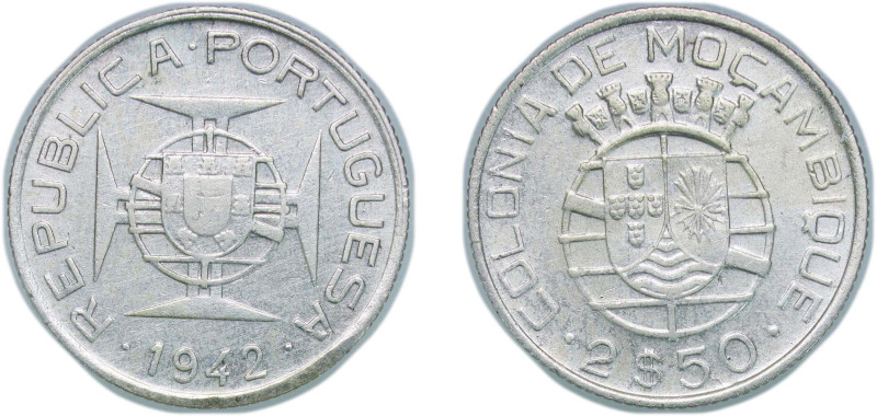 Mozambique Portuguese colony 1942 2.50 Escudos Silver (.650) (1200000) 3.42g XF ...