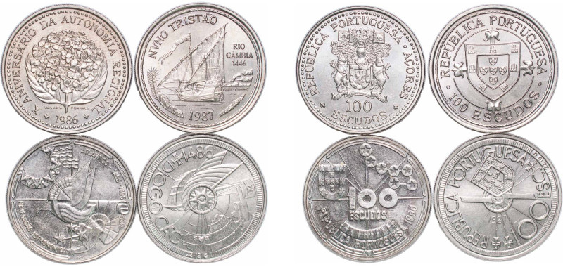 Portugal Third Republic 1986 - 1990 100 Escudos (4 Lots) Copper-nickel Lisbon Mi...